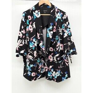 Lane Bryant Women's Plus Size 14/16 Black Floral Print 3/4 Sleeves Blazer Jacket